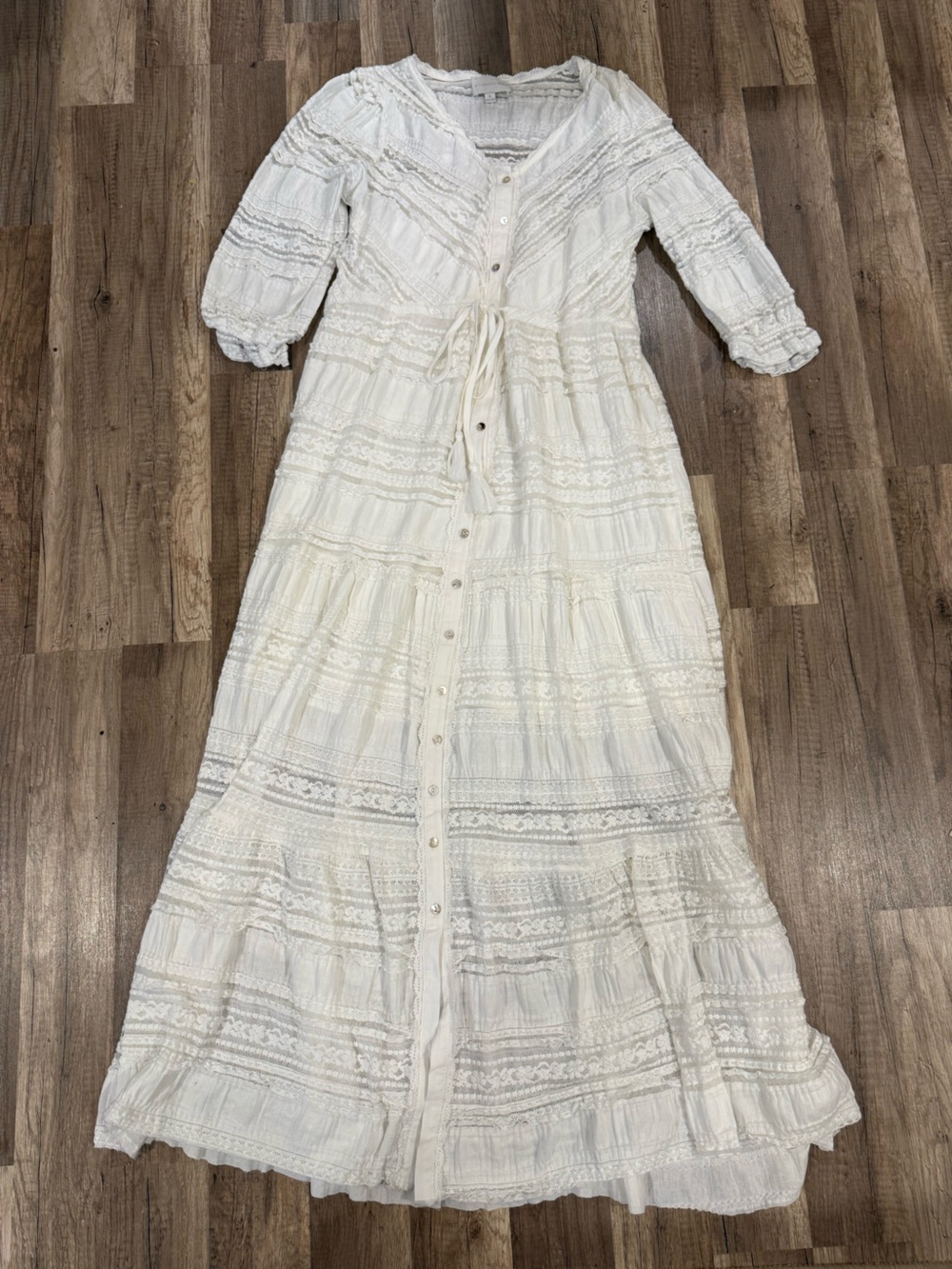 White Boho Lace Maxi Dress with Button Front